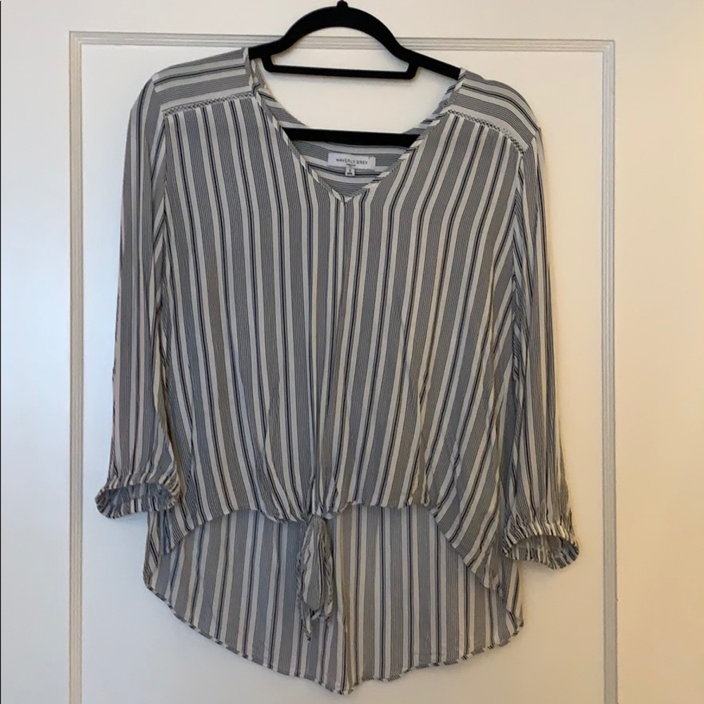 Black and white stripe v-neck blouse